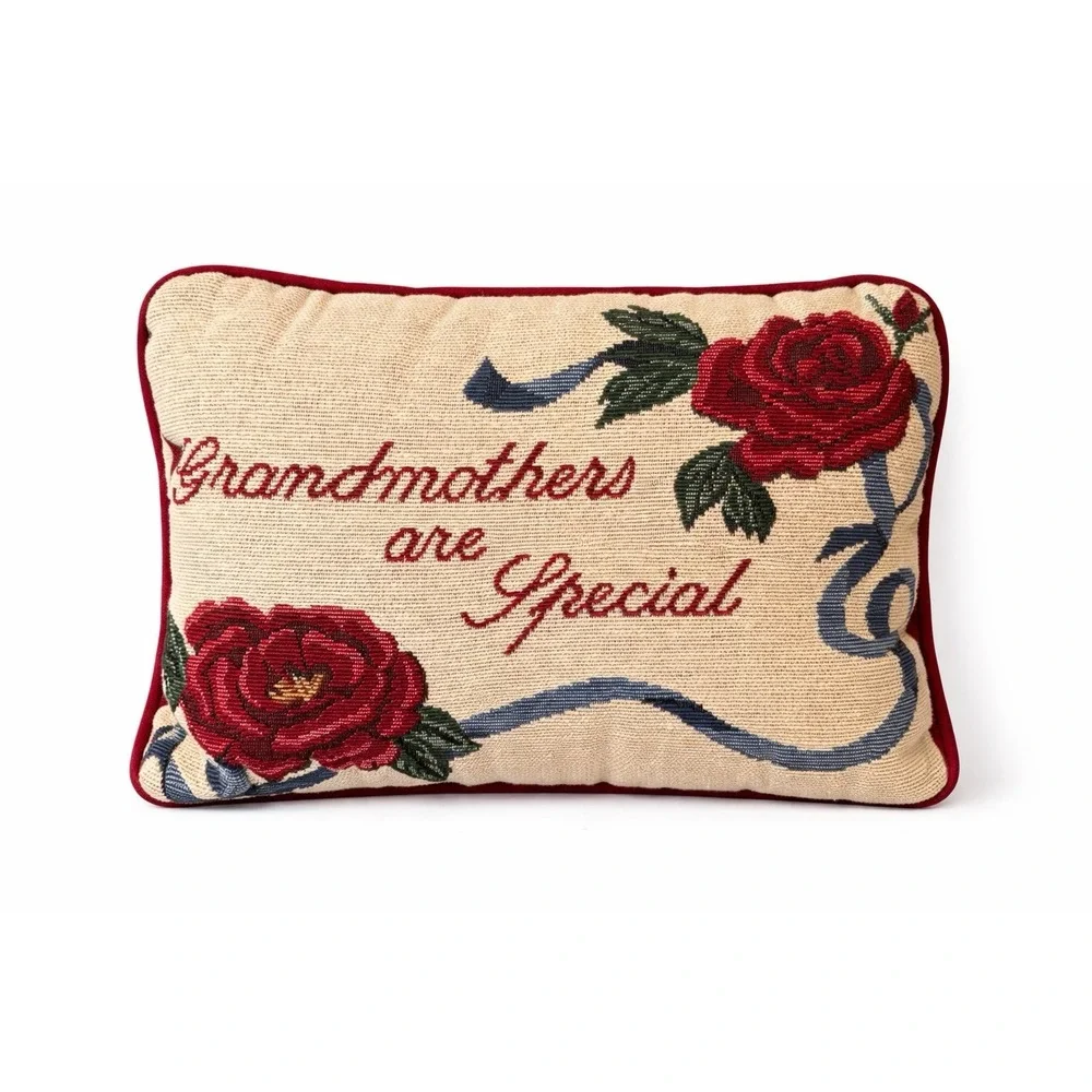 Vintage Needlepoint Pillow Cottagecore Granny Chic Pregnancy Announcement‎ 8x11